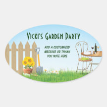 Fiesta de jardín de los días soleados calcomania de oval personalizadas