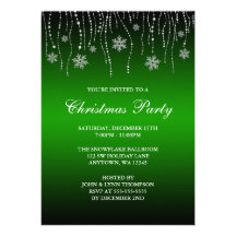Fiesta de Navidad negra verde de los copos de niev Invitacion Personal