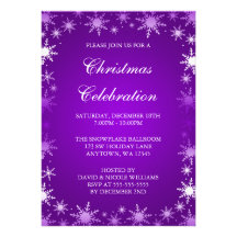 Fiesta de Navidad púrpura de la frontera del copo  Invitaciones Personalizada