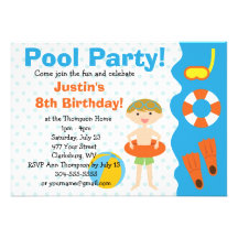 Fiesta en la piscina de encargo del cumpleaños del anuncio personalizado