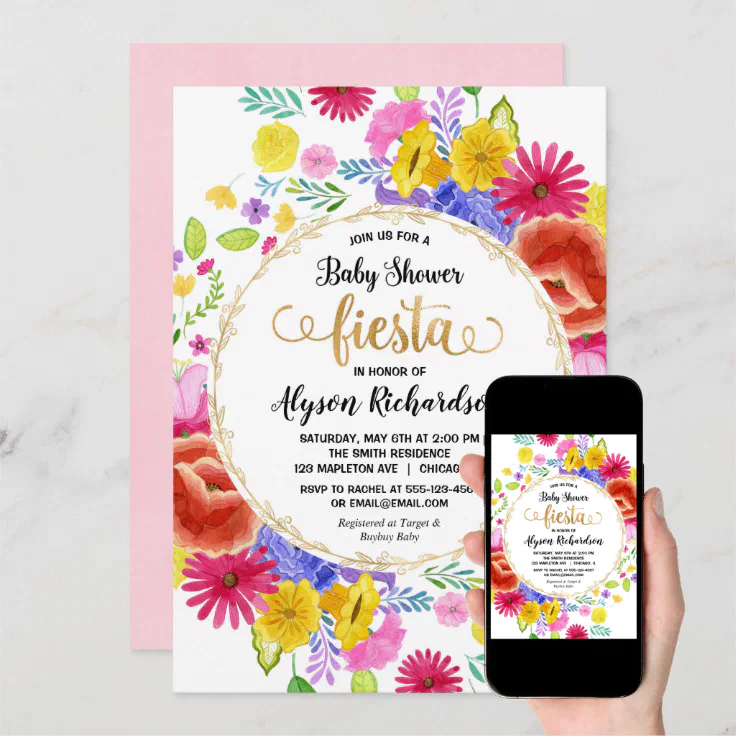 Fiesta invitación a la ducha de bebé acuarelas fl Zazzle es