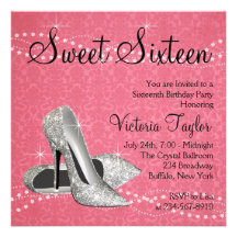 Fiesta negro rosado del dulce 16 de los tacones al invitaciones personalizada