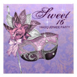 Fiesta púrpura rosado de la mascarada del dulce 16 invitaciones personalizada