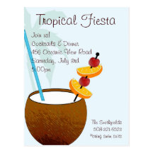 Fiesta tropical, invitación del cóctel postales