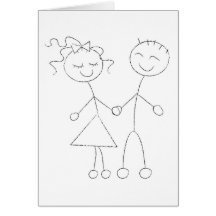 Figura muchacho y chica del palillo tarjeton