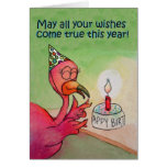 Flamenco rosado caprichoso del deseo del feliz cum felicitaciones