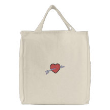 Flecha a través del tote del corazón bolsas bordadas