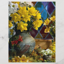 Flor, aún vida por la ventana tarjetas informativas