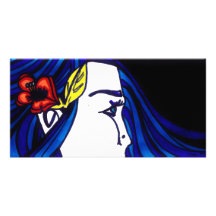 Flor azul del pelo tarjeta fotografica  