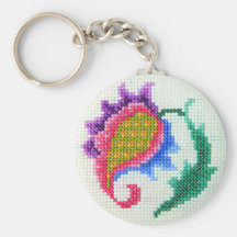 Flor brillante bordada mano 2 llaveros personalizados