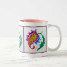 Flor brillante bordada mano 2 taza de café