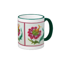 Flor brillante bordada mano 3 tazas de café