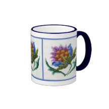 Flor brillante bordada mano tazas de café