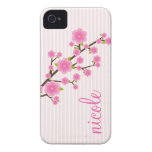 Flor de cerezo rosada femenina personalizada Case-Mate iPhone 4 fundas