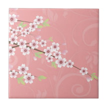 Flor de cerezo rosada suave teja  ceramica