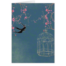 Flor de cerezo y birdcage tarjeta