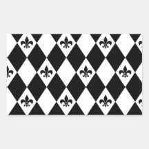 Flor de lis blanco y negro rectangular pegatina