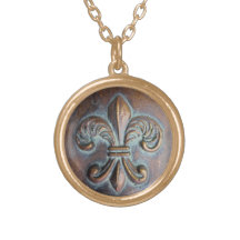 Flor de lis, Cobre-Mirada envejecida impresa Joyerias