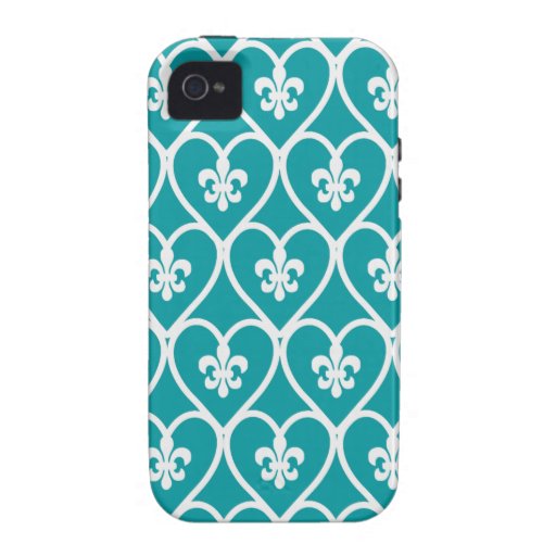 Flor de lis del corazón de la turquesa Case-Mate iPhone 4 carcasas