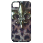 Flor de lis en el caso del iphone del leopardo iPhone 5 Case-Mate protectores