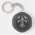 Flor de lis negra del camafeo llaveros personalizados