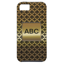 Flor de lis negra en el oro iPhone 5 Case-Mate cobertura