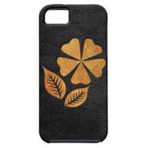 Flor de oro en el cuero negro iPhone 5 protector