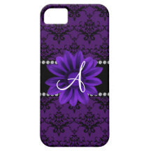 Flor púrpura de la margarita del damasco del monog iPhone 5 Case-Mate cárcasas