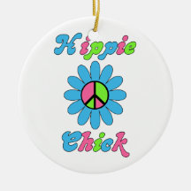 Flor retra de la paz del polluelo del Hippie Ornamente De Reyes