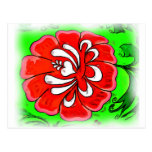 Flor roja en fondo verde en aceite postal