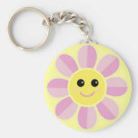 Flor sonriente rosada llavero personalizado