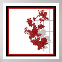 Floral asiático rojo poster