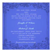 Floral azul de la invitación elegante del boda