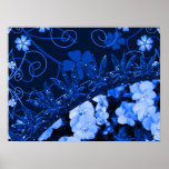 Floral azul de sensación y brillo posters