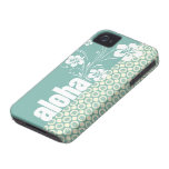 Floral azulverde y poner crema; Hawaiana iPhone 4 Case-Mate Cárcasas