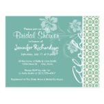 Floral azulverde y poner crema; Hawaiana Tarjeta Postal