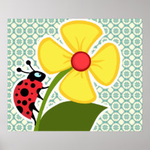 Floral azulverde y poner crema; Mariquita Poster