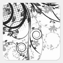 Floral blanco y negro delicado calcomanías cuadradas personalizadas