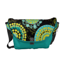 Floral enrrollado abstracto retro en trullo y verd bolsa de mensajería