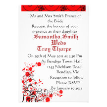 floral negro y rojo formal invitaciones personalizada