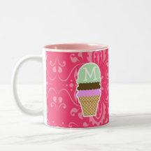 Floral rosado; Cono de helado Taza