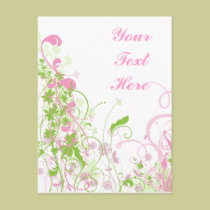 Floral rosado y verde elegante y remolinos tarjetas postales