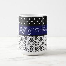 Floral y lunares en personalizado de los azules ma tazas de café