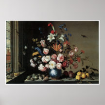 Florero de flores por una ventana, 1650-57 posters