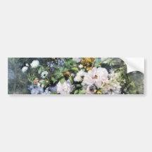 Florero de Pierre-Auguste Renoir de flores Etiqueta De Parachoque