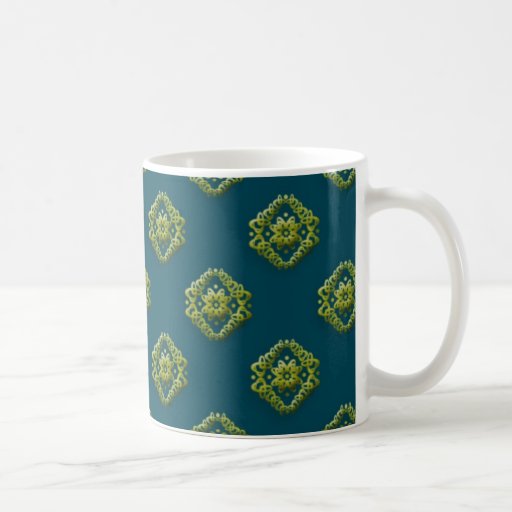 Flores abstractas de oro en el azul prusiano Mugni Taza De Café