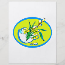 flores amarillas en el huevo oval.png azul flyer personalizado