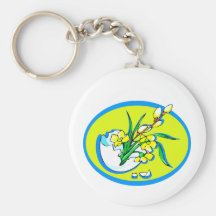 flores amarillas en el huevo oval.png azul llavero personalizado