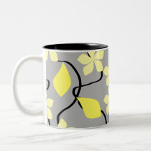 Flores amarillas y grises. Modelo floral Tazas De Café