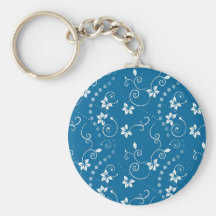 Flores azules de Swirly Llavero Personalizado